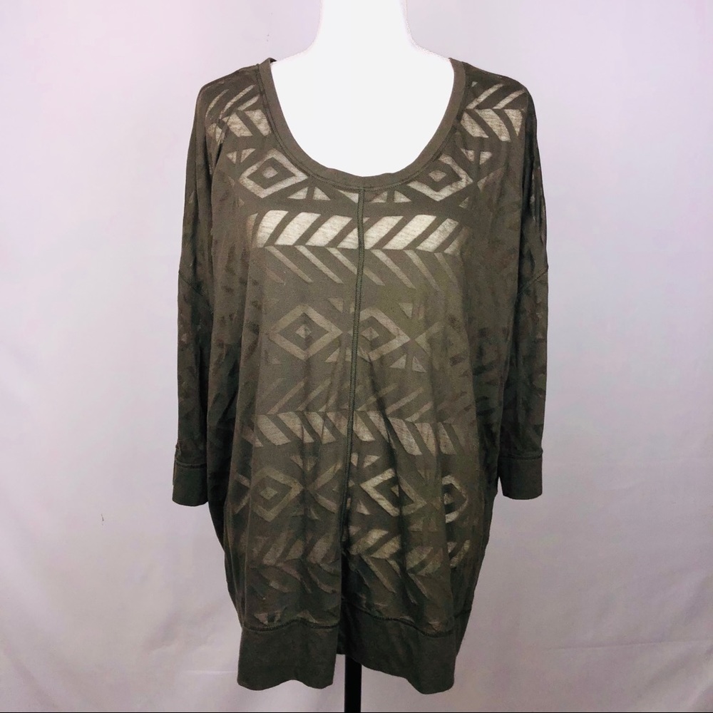 Lane Bryant Olive Aztec Print Sheer Top Size 22/24